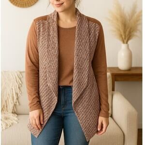 Lori Goldstein LOGO QVC Open Front Knit Peasant Cardigan Pink Women's Medium